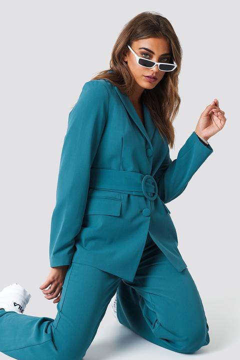 Wide Belted Blazer Green