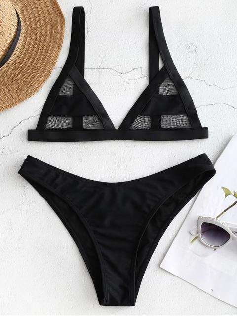 Conjunto De Bikini De Panel De Malla Black Rosy Finch