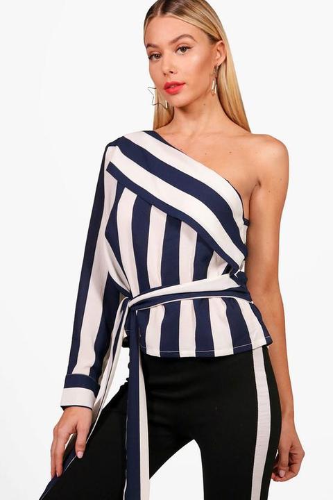 One Shoulder Stripe Tie Top