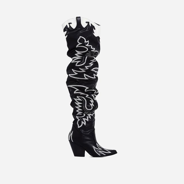 embroidered thigh high boots