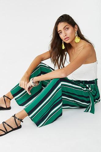 Forever 21 Striped Belted Paperbag Palazzo Pants , Green/multi