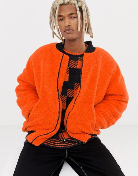 Collusion - Bomber Unisexe Oversize Imitation Peau De Mouton - Orange