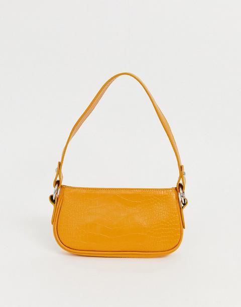 Bolso De Hombro De Efecto Cocodrilo Estilo Años 90 En Color Mostaza De Asos Design-amarillo