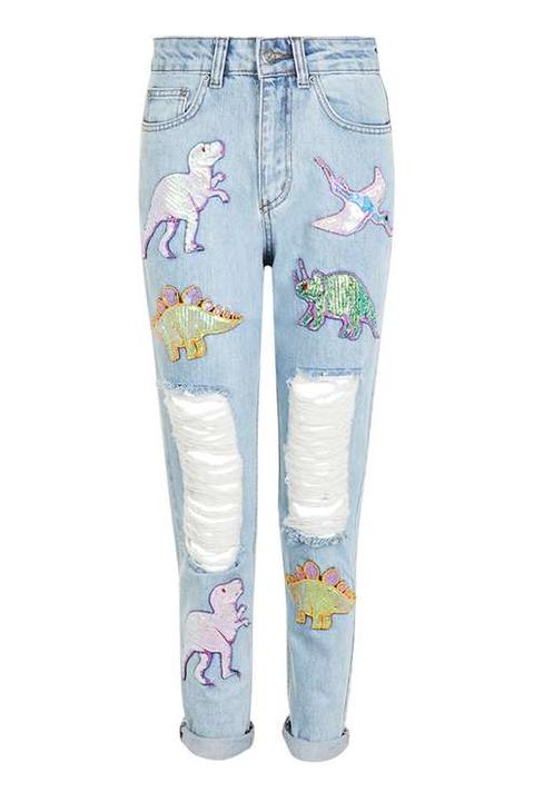 **sequin Dinosaur Mom Jeans By Kuccia - Jeans - Clothing