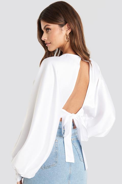 Balloon Sleeve Open Back Blouse Weiß