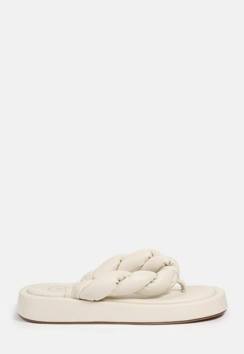 Cream Twisted Flatform Thong Mule Sandals, Cream