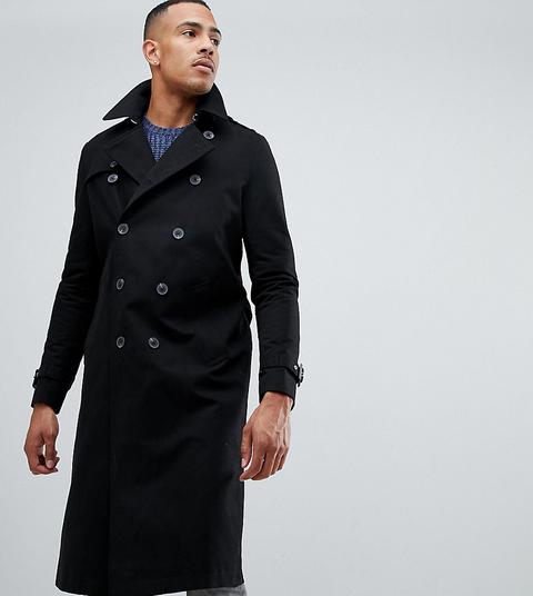 Asos Design Tall Shower Resistant Longline Trench Coat With Belt In Black - Black