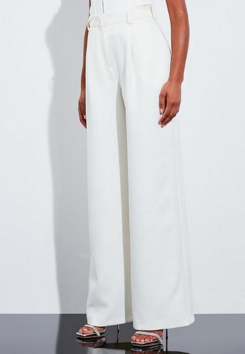 Ivory Super High Waisted Wide Leg Trousers, Cream