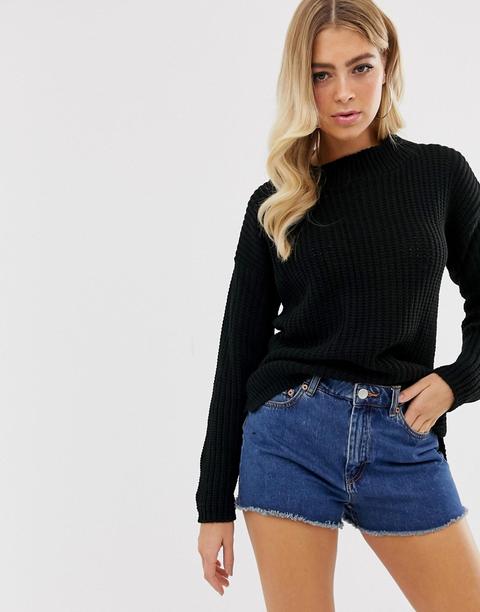 Boohoo - Maglione Nero Basic Accollato - Nero