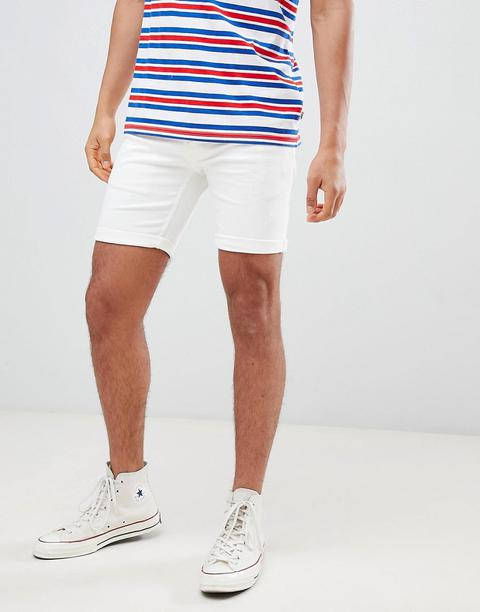 Solid Shorts In Distressed Denim In White - White