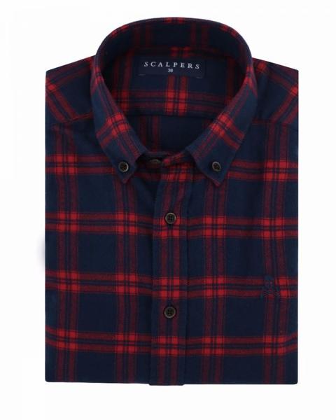 Button Down Tartan Shirt Red & Navy