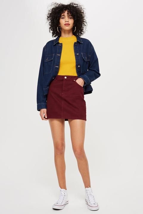 Womens Burgundy Denim Skirt - Burgundy, Burgundy