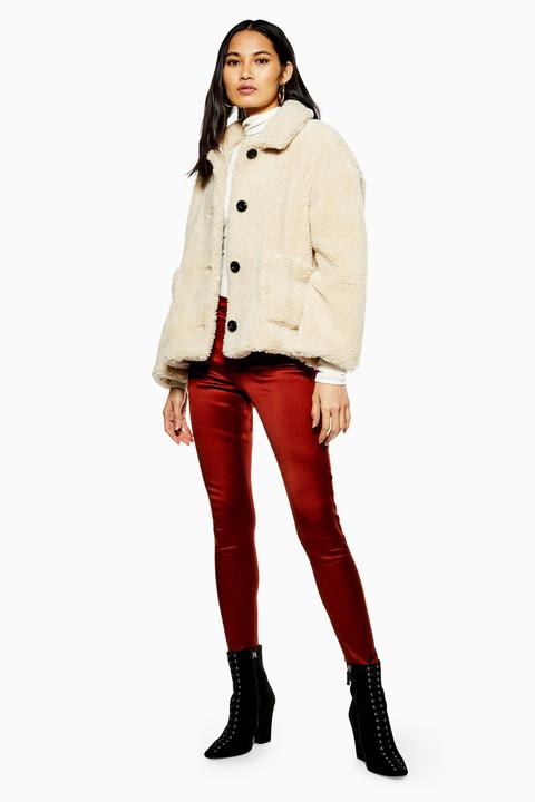 Womens Cropped Borg Coat - Cream, Cream