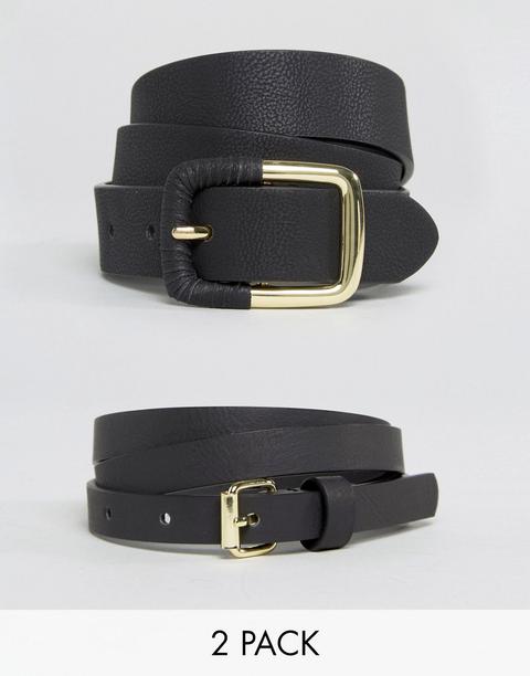 Asos 2 Pack Skinny Waist Belt And Jeans Belt