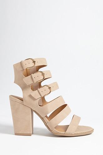 Forever 21 Qupid Faux Suede Cutout Heels Beige