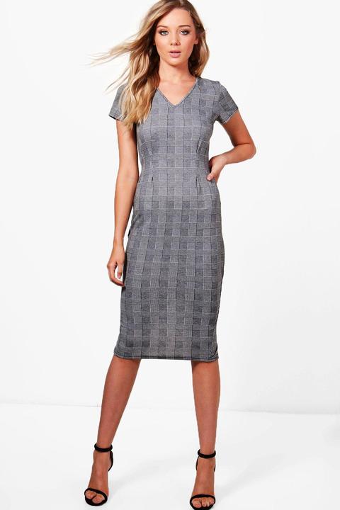 Maisie Pleat Front Belted Check Midi Dress