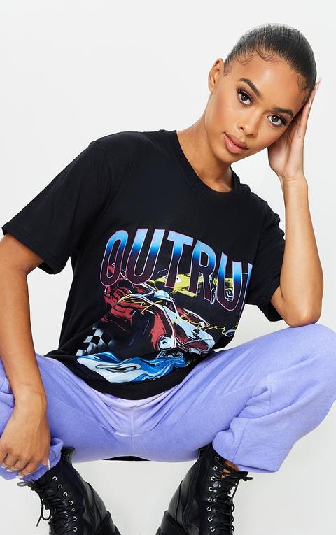 Black Outrun Car Print T Shirt