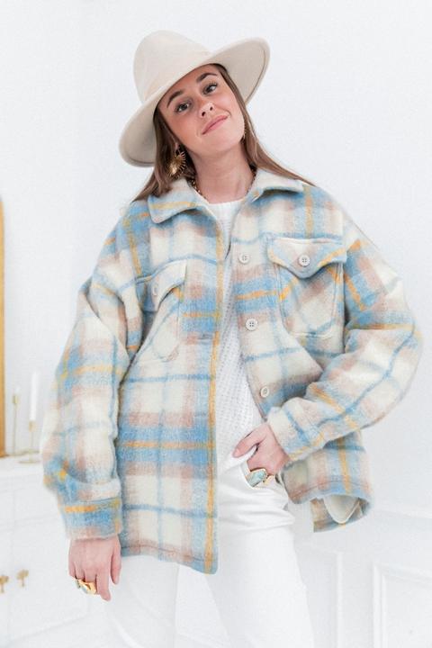 Manteau Court Oslo 100% Laine Bleu Ciel