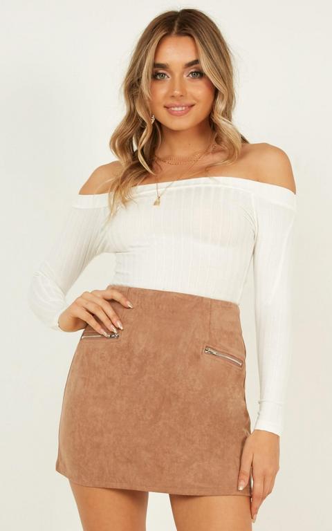 Wait In Line Skirt In Taupe Suedette