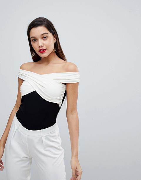 Top Cruzado Colour Block Con Escote Bardot De Asos