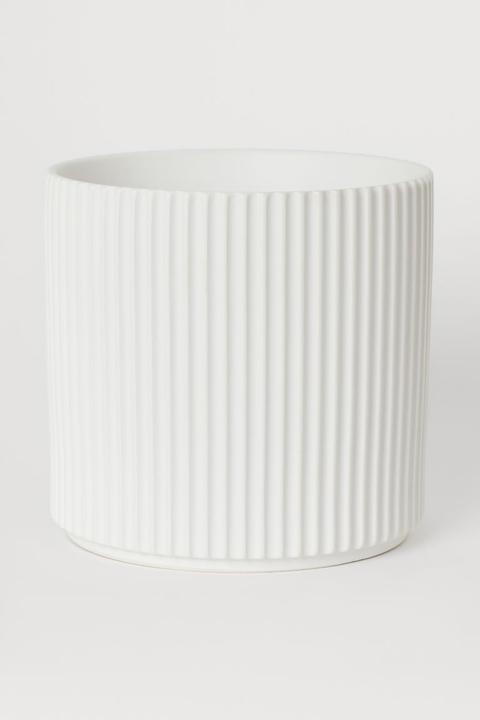 H & M - Large Stoneware Plant Pot - White