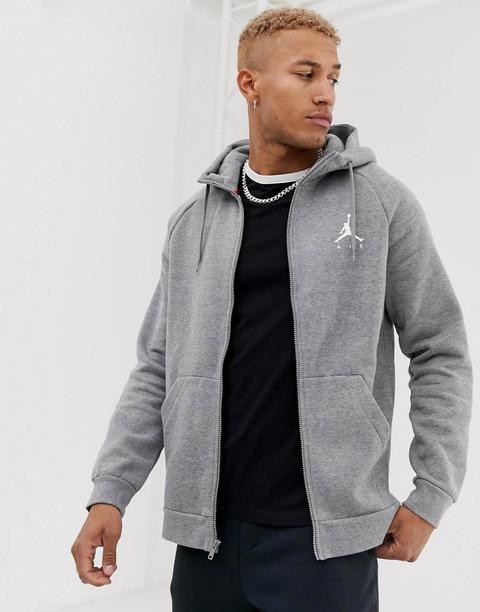 Sudadera Con Capucha, Logo Y Cremallera En Gris Jordan Jumpman De Nike