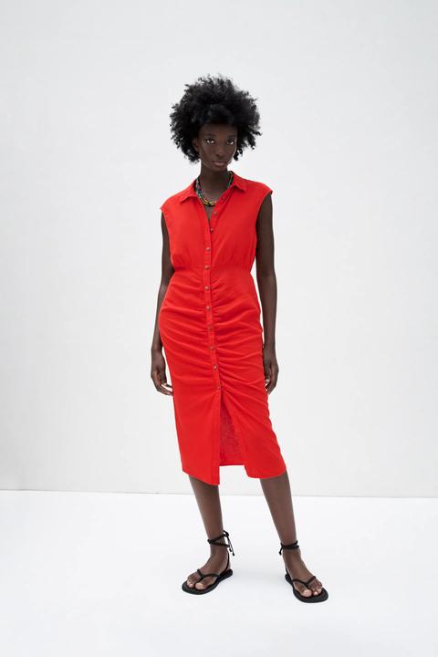Vestido Frunces Con Lino