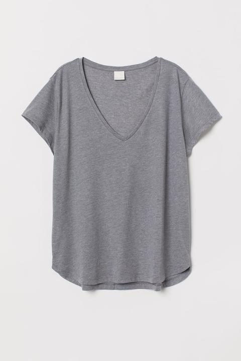 Camiseta Con Cuello De Pico - Gris