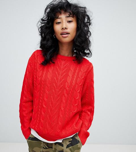 Pull&bear - Maglione Lavorato A Trecce Rosso - Rosso