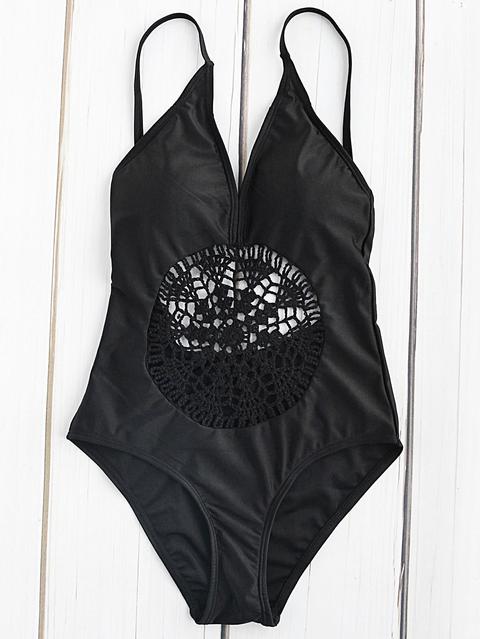 Crochet Design Plunge Neck One-piece Swimwear