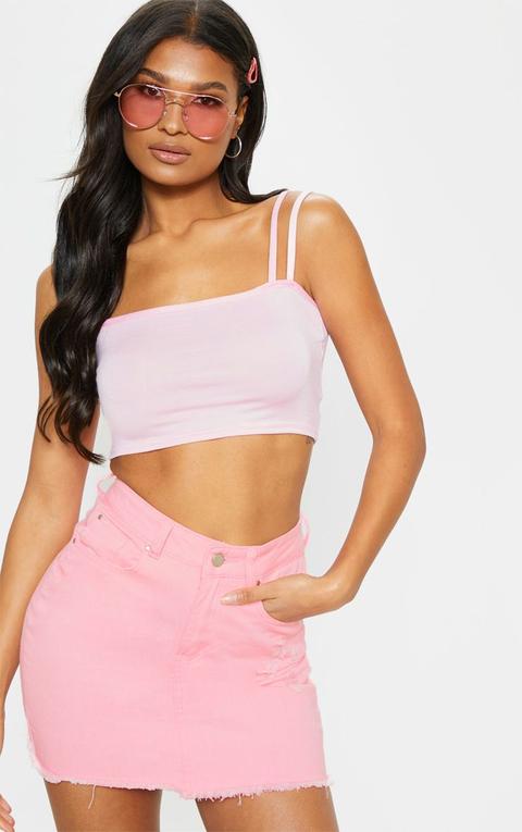 Baby Pink Jersey Double Strap Crop Top