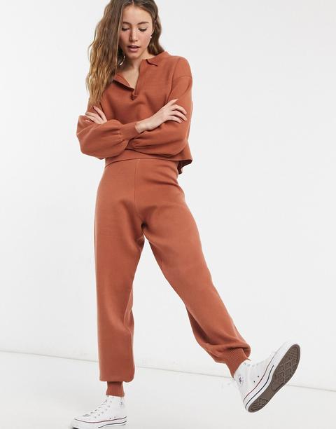 Asos Design Lounge Premium Knitted Joggers In Rust-brown