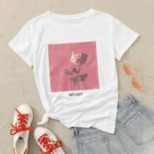 Camisetas Floral Blanco Casual