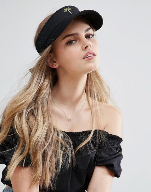Asos Black - Visiera In Twill Con Palma Ricamata - Nero
