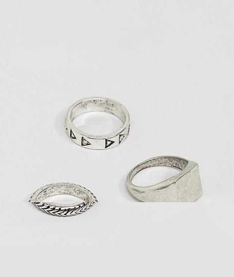 Pack De Anillos En Plateado Pulido De Asos Design