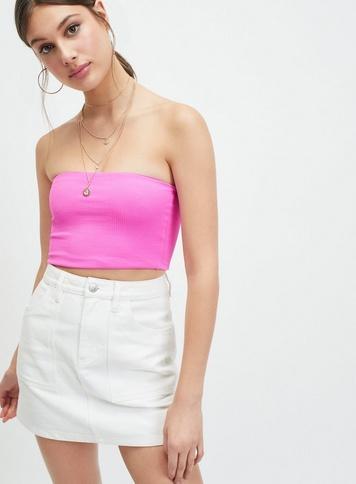 Womens Bright Pink Textured Bandeau Top, Bright Pink