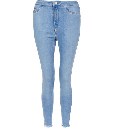 Blue Fray Hem High Waist Skinny Hallie Jeans New Look