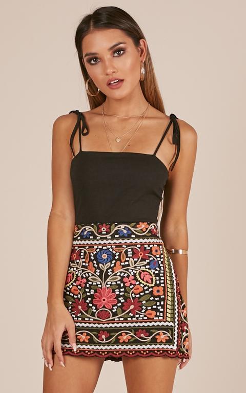 Hips Dont Lie Skirt In Black Embroidery