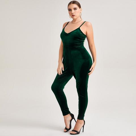 Plus High Waist Velvet Unitard Jumpsuit