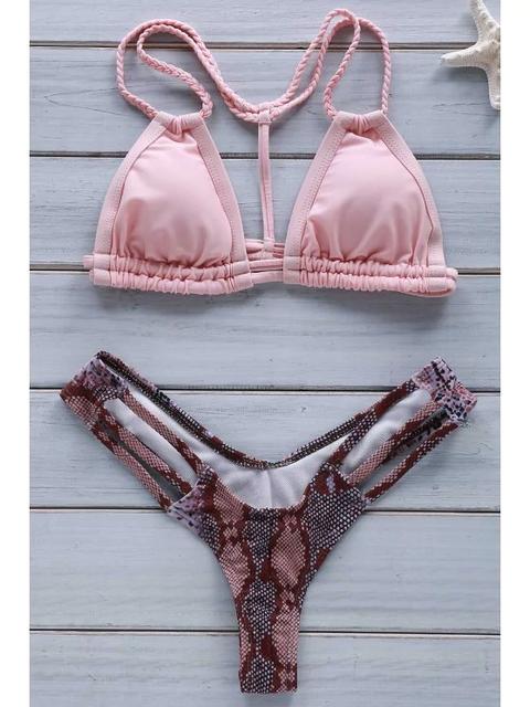 Impreso Trenzado Cabestro Conjunto Del Bikini