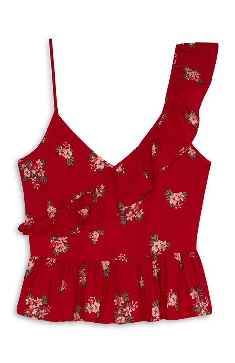 Top Rosso Peplum Volant E Orlo A Balza