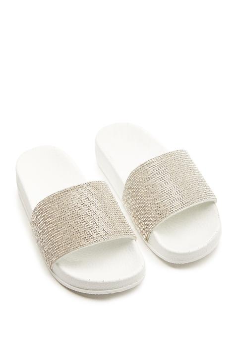 Unicorn White Diamante Strap Sliders