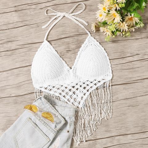 fringe hem crochet halter top