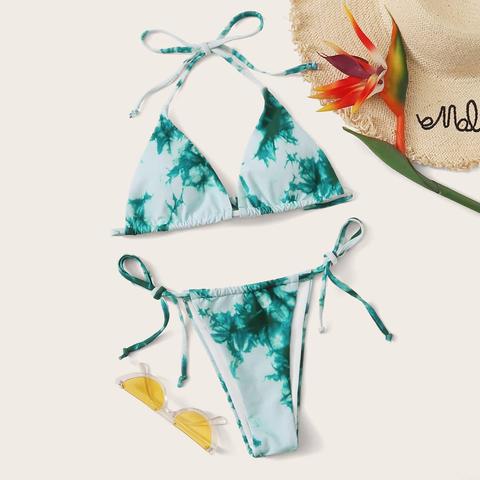 Tie Dye Triangle Tie Side Bikini Swimsuit