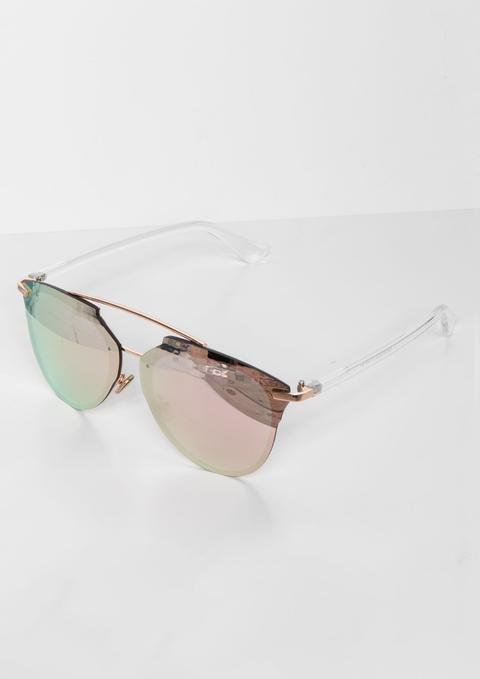 Cadence Rose Gold Framed Mirrored T Bar Sunglasses