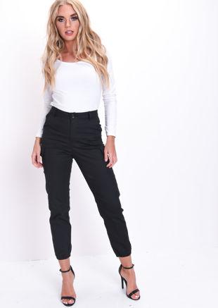 high waisted fitted black trousers