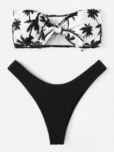 Bikini Anteriore Con Stampa Tropicale A Nodo
