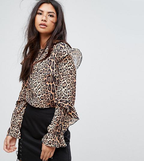 Blusa Con Volantes Y Estampado De Leopardo De Missguided
