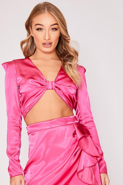 pink satin long sleeve top