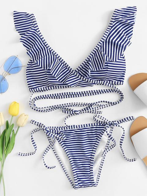 Bikini A Righe Con Volant
